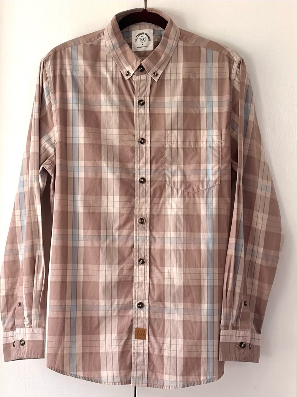 Casual Plaid Button-Down Shirt in Taupe Blue - Unbranded